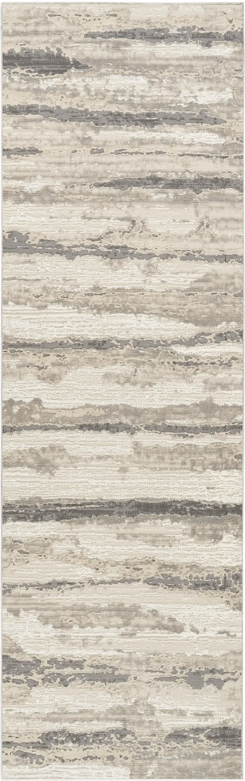 8' Beige Ivory and Gray Abstract Non Skid Runner Rug Photo 2