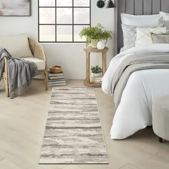 8' Beige Ivory and Gray Abstract Non Skid Runner Rug Photo 5
