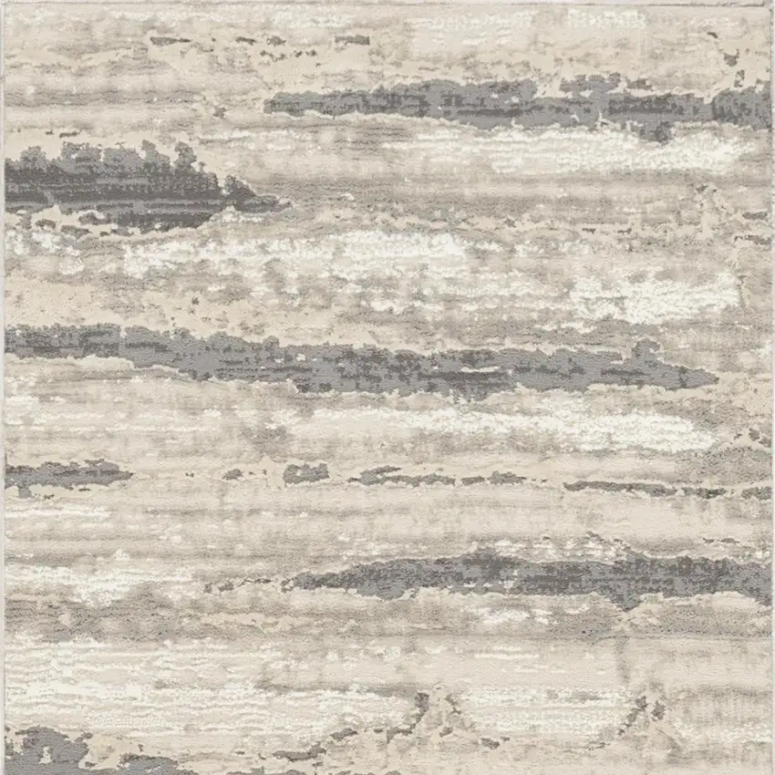 8' Beige Ivory and Gray Abstract Non Skid Runner Rug Photo 4