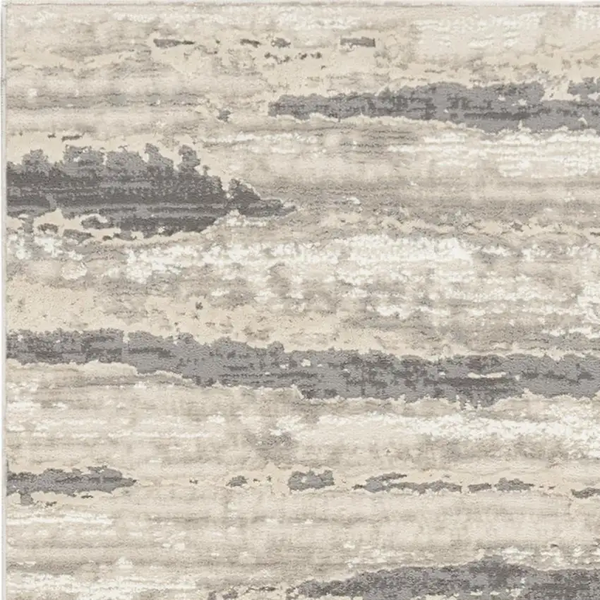 8' Beige Ivory and Gray Abstract Non Skid Runner Rug Photo 3