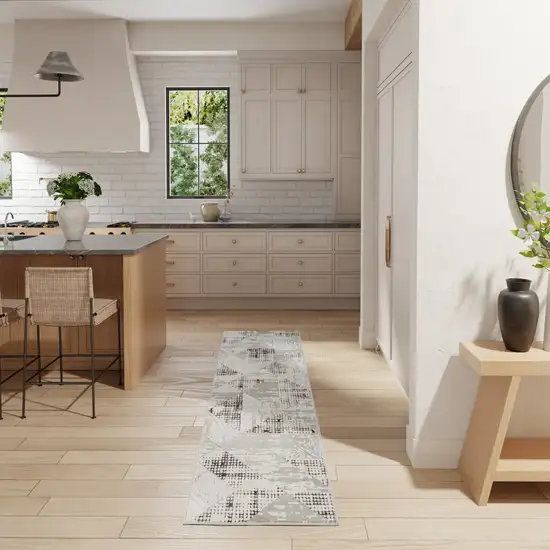 8' Beige Ivory and Gray Geometric Non Skid Runner Rug Photo 5