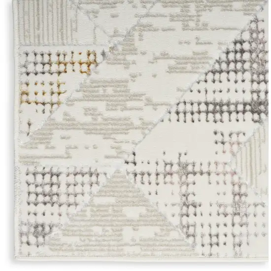 8' Beige Ivory and Gray Geometric Non Skid Runner Rug Photo 4