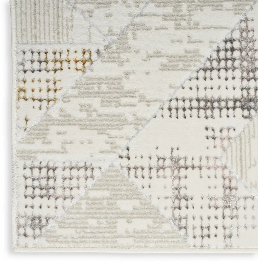 8' Beige Ivory and Gray Geometric Non Skid Runner Rug Photo 4