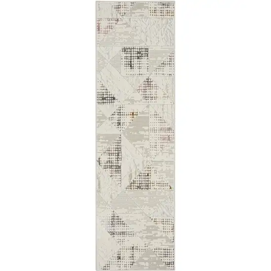8' Beige Ivory and Gray Geometric Non Skid Runner Rug Photo 1