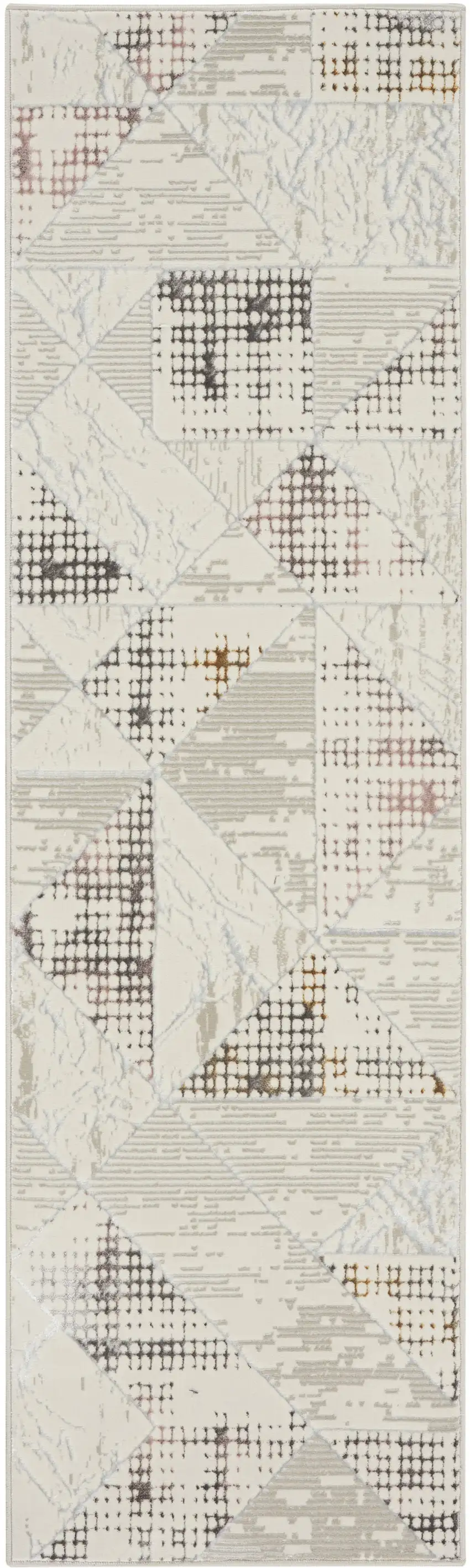 8' Beige Ivory and Gray Geometric Non Skid Runner Rug Photo 1