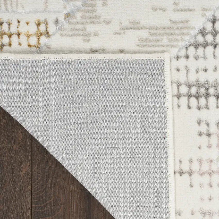 8' Beige Ivory and Gray Geometric Non Skid Runner Rug Photo 9