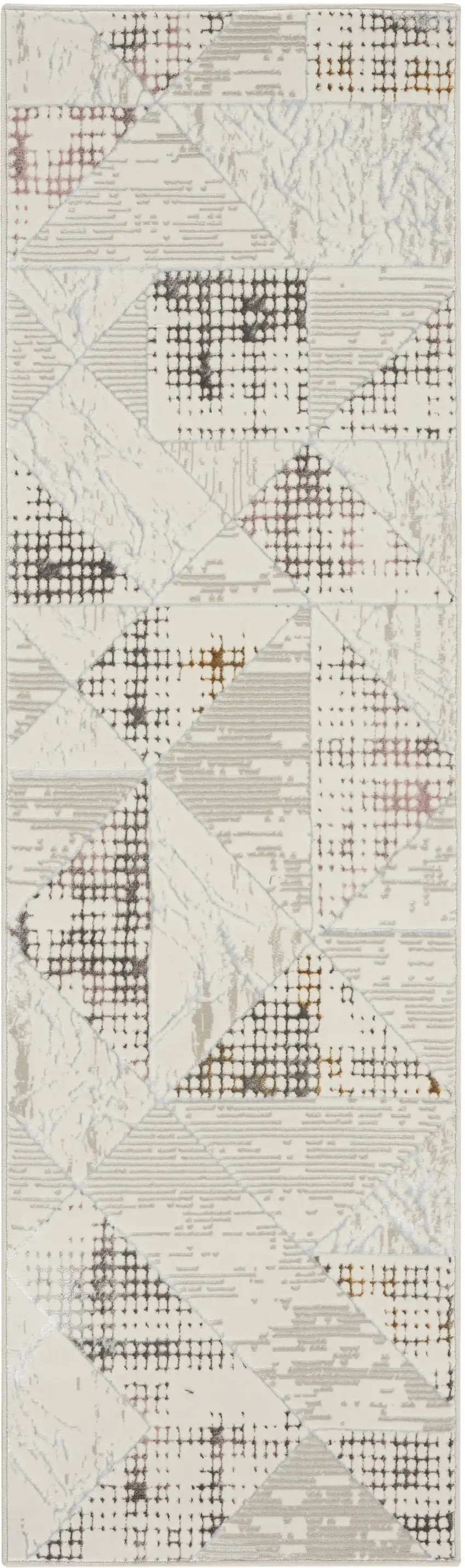 8' Beige Ivory and Gray Geometric Non Skid Runner Rug Photo 2