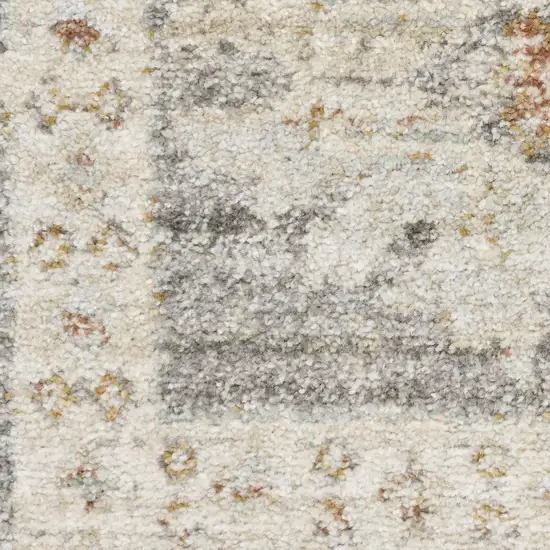 8' Beige Ivory and Gray Oriental Power Loom Distressed Runner Rug With Fringe Photo 7