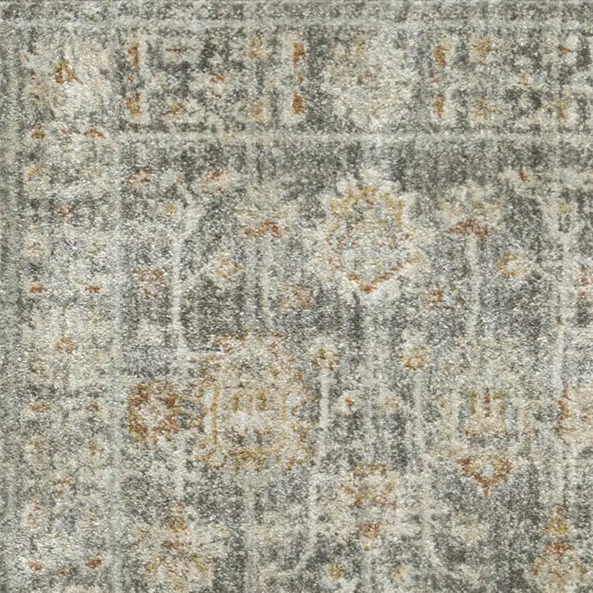 8' Beige Ivory and Gray Oriental Power Loom Distressed Runner Rug With Fringe Photo 1