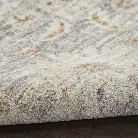 8' Beige Ivory and Gray Oriental Power Loom Distressed Runner Rug With Fringe Photo 8