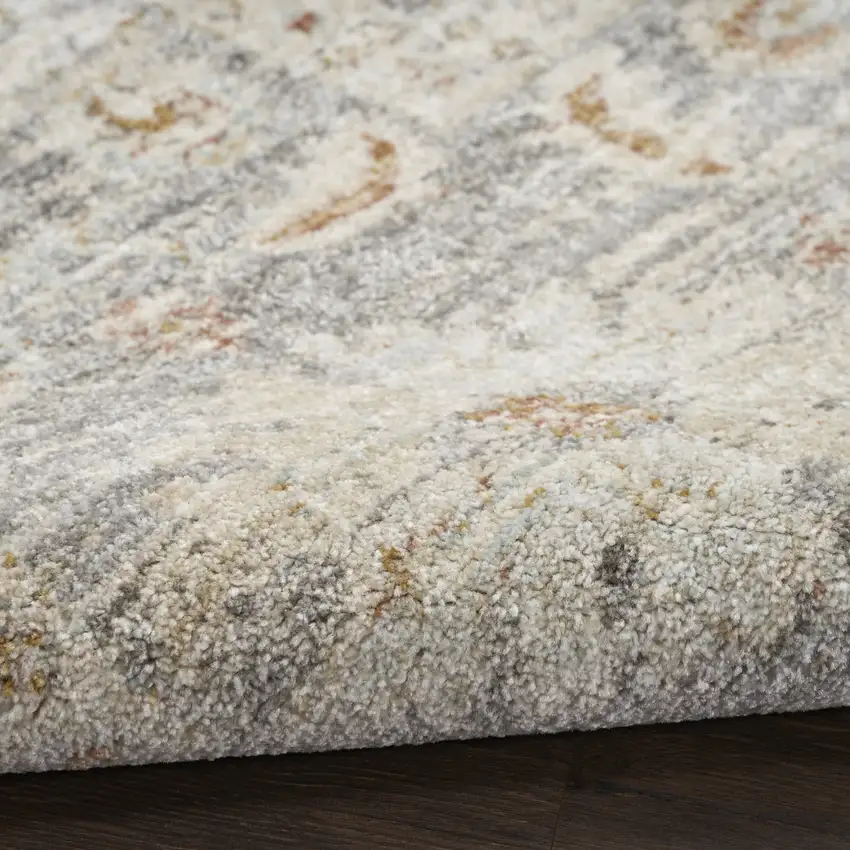 8' Beige Ivory and Gray Oriental Power Loom Distressed Runner Rug With Fringe Photo 8