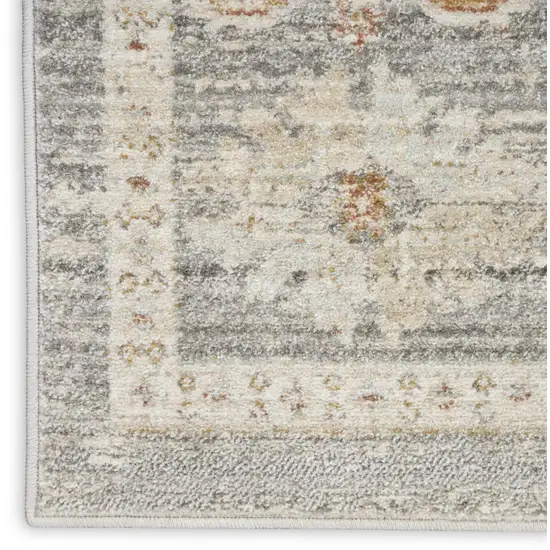 8' Beige Ivory and Gray Oriental Power Loom Distressed Runner Rug With Fringe Photo 9