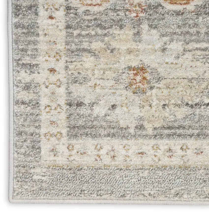 8' Beige Ivory and Gray Oriental Power Loom Distressed Runner Rug With Fringe Photo 9