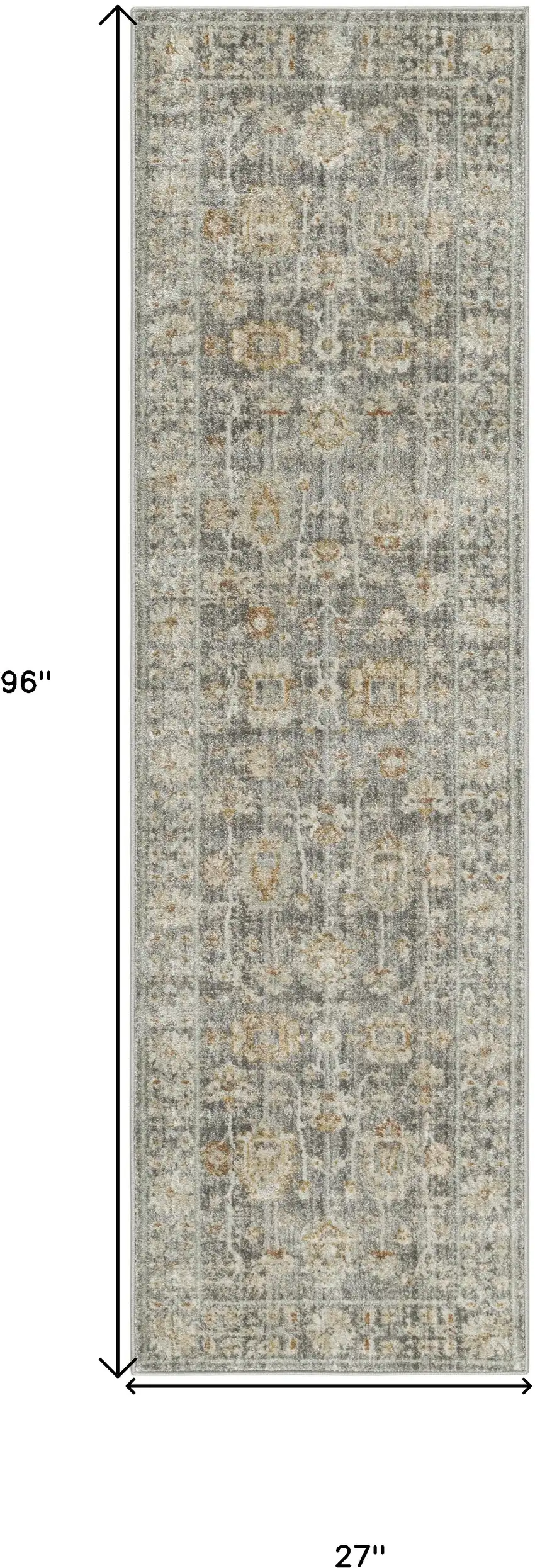 8' Beige Ivory and Gray Oriental Power Loom Distressed Runner Rug With Fringe Photo 7