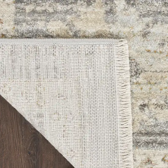 8' Beige Ivory and Gray Oriental Power Loom Distressed Runner Rug With Fringe Photo 9