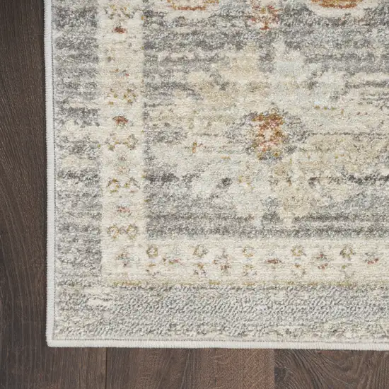 8' Beige Ivory and Gray Oriental Power Loom Distressed Runner Rug With Fringe Photo 6