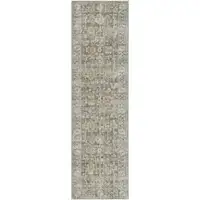 Photo of 8' Beige Ivory and Gray Oriental Power Loom Distressed Runner Rug With Fringe