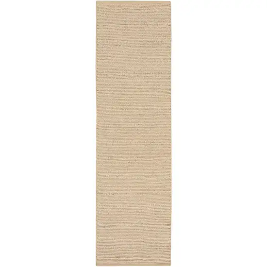 10' Beige Jute Hand Woven Runner Rug Photo 5