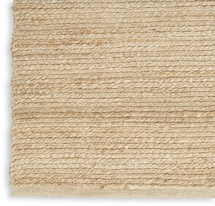 12' Beige Jute Hand Woven Runner Rug Photo 6