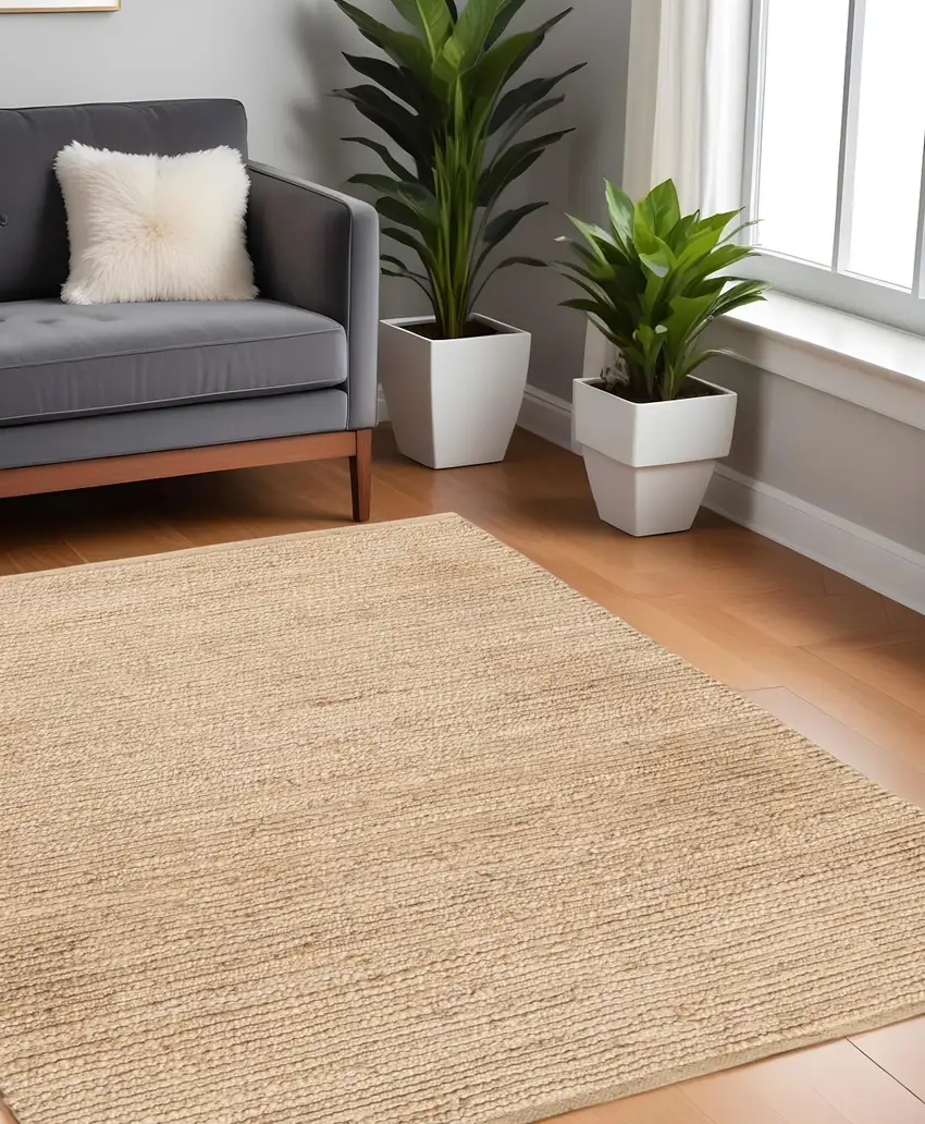 4' Beige Jute Hand Woven Square Rug Photo 1