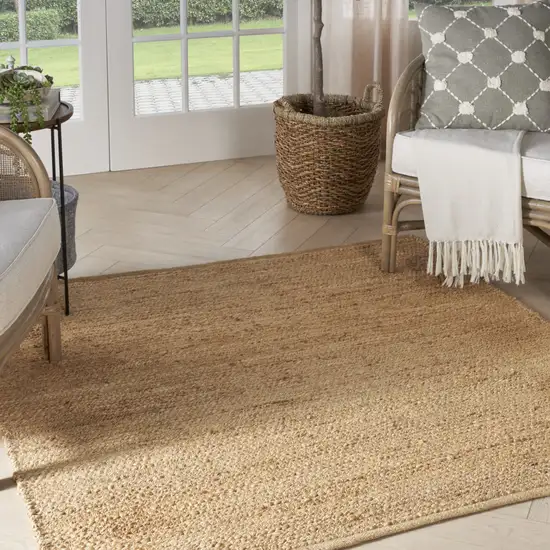 4' Beige Jute Hand Woven Square Rug Photo 4