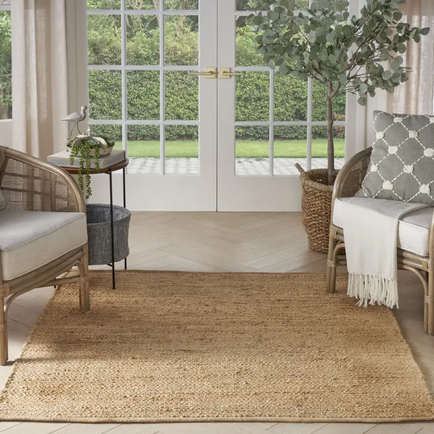 5' Beige Jute Hand Woven Square Rug Photo 4