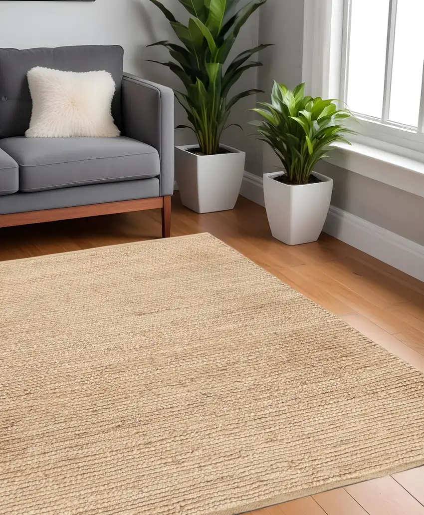 5' Beige Jute Hand Woven Square Rug Photo 1