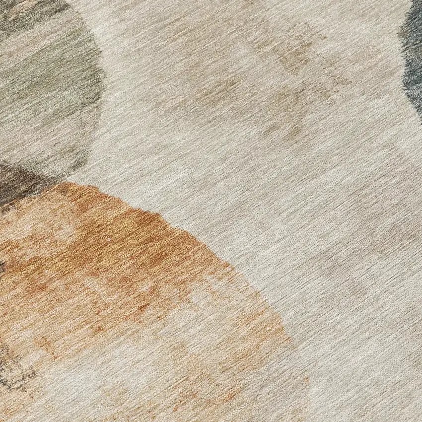 8' Beige Khaki And Ivory Round Abstract Washable Indoor Outdoor Area Rug Photo 9