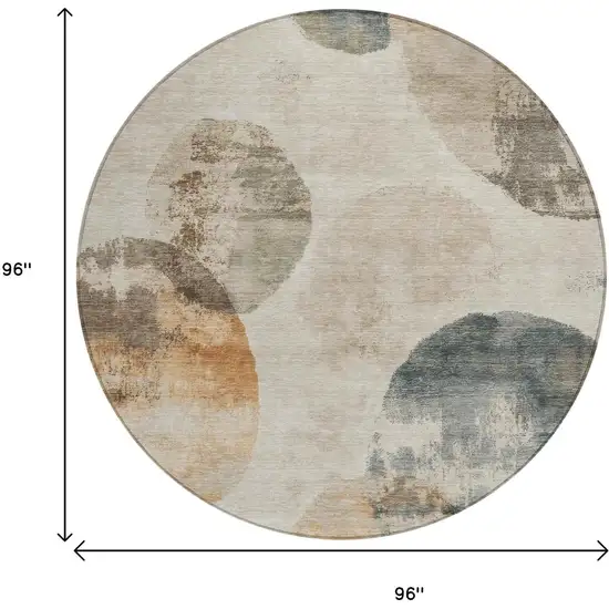 8' Beige Khaki And Ivory Round Abstract Washable Indoor Outdoor Area Rug Photo 3