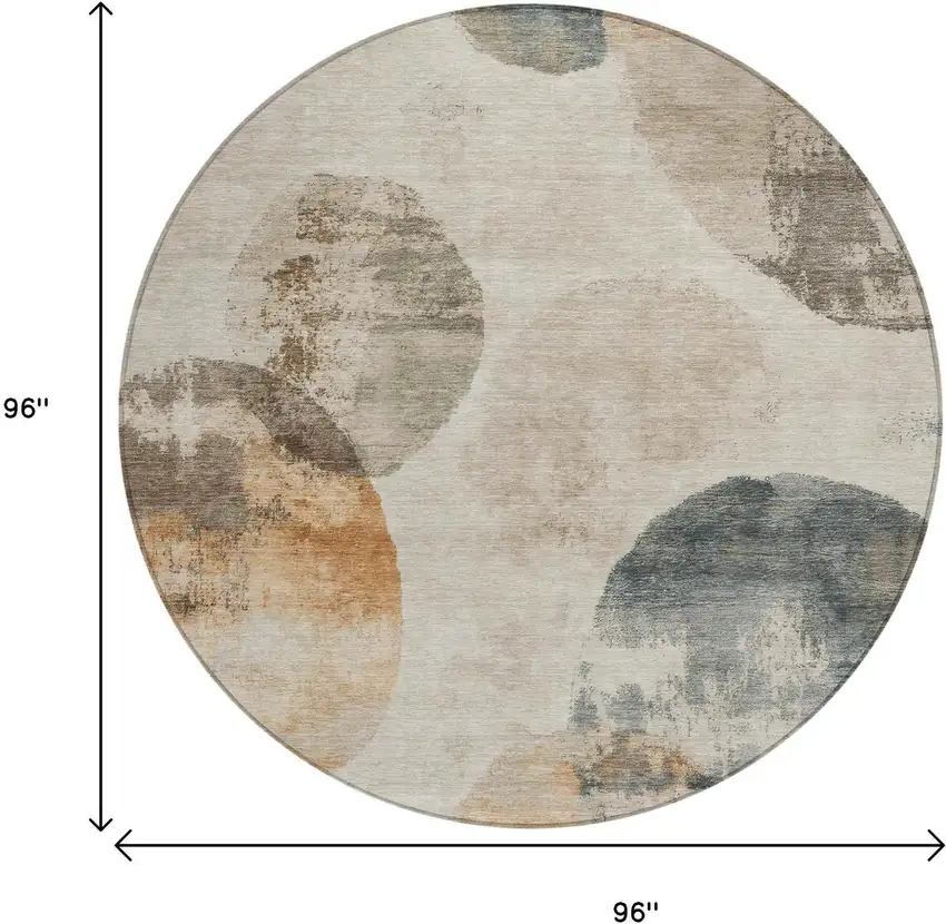 8' Beige Khaki And Ivory Round Abstract Washable Indoor Outdoor Area Rug Photo 3