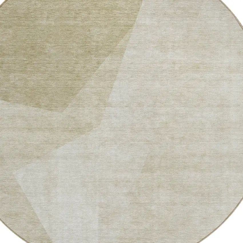 8' Beige Khaki And Taupe Round Abstract Washable Indoor Outdoor Area Rug Photo 4