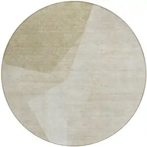 Photo of 8' Beige Khaki And Taupe Round Abstract Washable Indoor Outdoor Area Rug