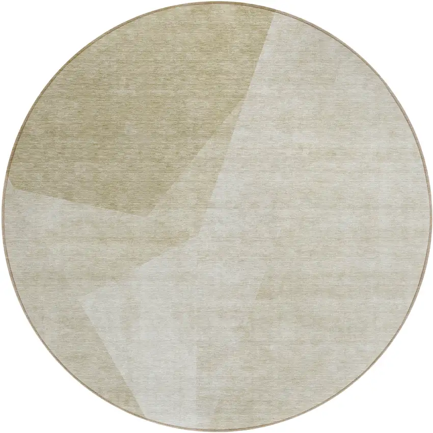 8' Beige Khaki And Taupe Round Abstract Washable Indoor Outdoor Area Rug Photo 1