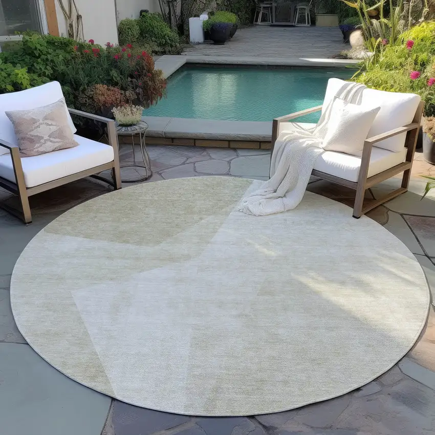 8' Beige Khaki And Taupe Round Abstract Washable Indoor Outdoor Area Rug Photo 6
