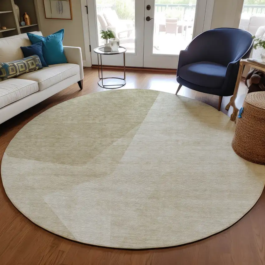 8' Beige Khaki And Taupe Round Abstract Washable Indoor Outdoor Area Rug Photo 7