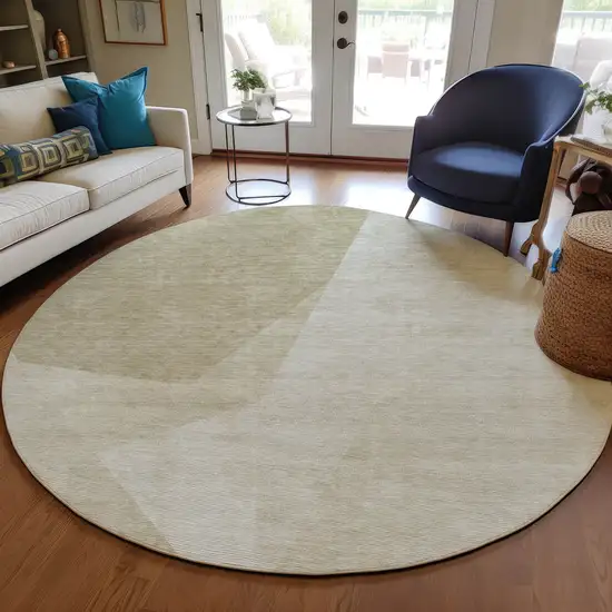 8' Beige Khaki And Taupe Round Abstract Washable Indoor Outdoor Area Rug Photo 7