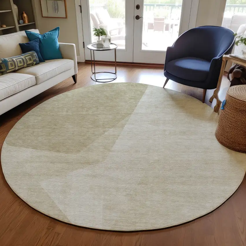 8' Beige Khaki And Taupe Round Abstract Washable Indoor Outdoor Area Rug Photo 7