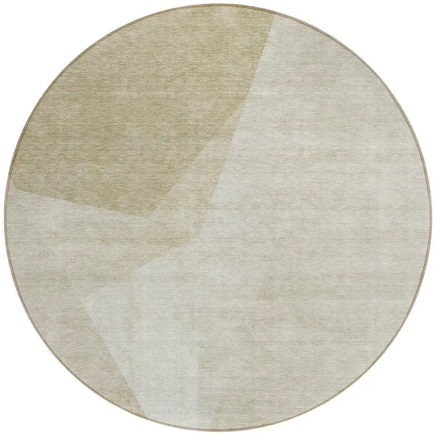 8' Beige Khaki And Taupe Round Abstract Washable Indoor Outdoor Area Rug Photo 5