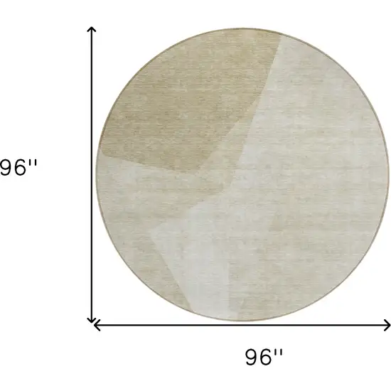 8' Beige Khaki And Taupe Round Abstract Washable Indoor Outdoor Area Rug Photo 8