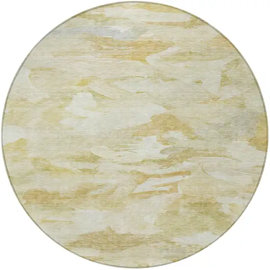 8' Beige Light Green And Brown Round Abstract Washable Indoor Outdoor Area Rug Photo 5