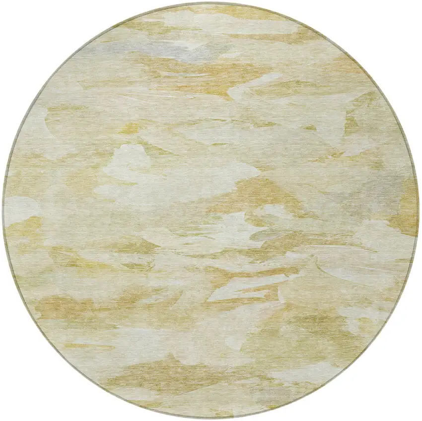 8' Beige Light Green And Brown Round Abstract Washable Indoor Outdoor Area Rug Photo 5