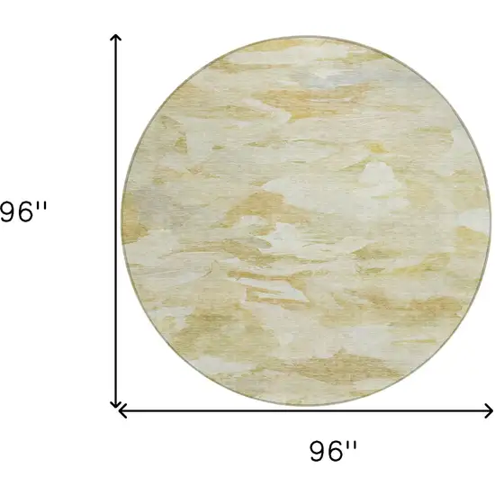 8' Beige Light Green And Brown Round Abstract Washable Indoor Outdoor Area Rug Photo 8