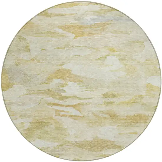 8' Beige Light Green And Brown Round Abstract Washable Indoor Outdoor Area Rug Photo 2