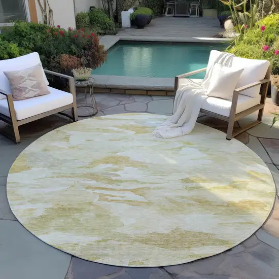 8' Beige Light Green And Brown Round Abstract Washable Indoor Outdoor Area Rug Photo 6