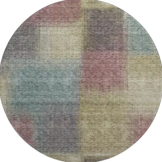 8' Beige Mauve And Brown Abstract Washable Round Rug With UV Protection Photo 4