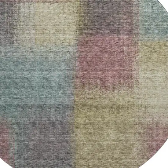 8' Beige Mauve And Brown Abstract Washable Round Rug With UV Protection Photo 3