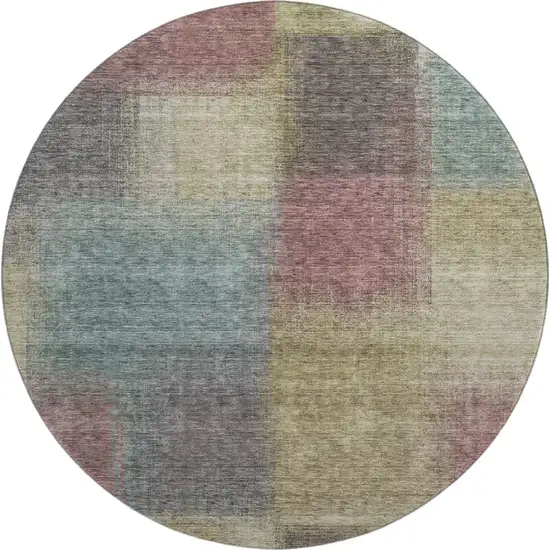 8' Beige Mauve And Brown Abstract Washable Round Rug With UV Protection Photo 1