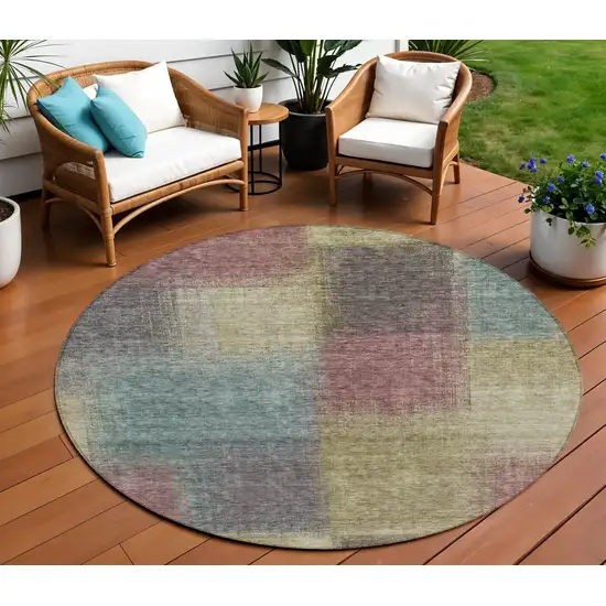 8' Beige Mauve And Brown Round Abstract Washable Indoor Outdoor Area Rug Photo 1