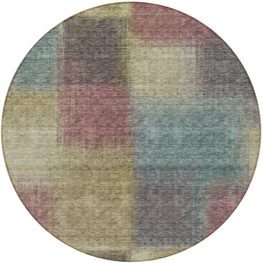 8' Beige Mauve And Brown Round Abstract Washable Indoor Outdoor Area Rug Photo 5