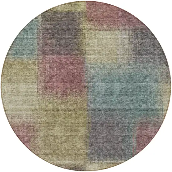 8' Beige Mauve And Brown Round Abstract Washable Indoor Outdoor Area Rug Photo 5
